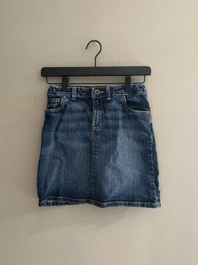 Girls L.L. Bean Double Denim Jean Skirt Dark Blue Denim Skirt Adjustable Waist